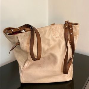 Big Leather Bag, Nanette Lepore Pink Leather Bag w Brown Handles